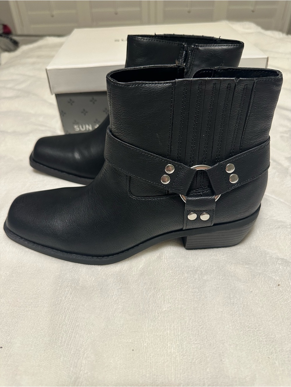 Black Women's Ankle Boots with Silver Hardware
